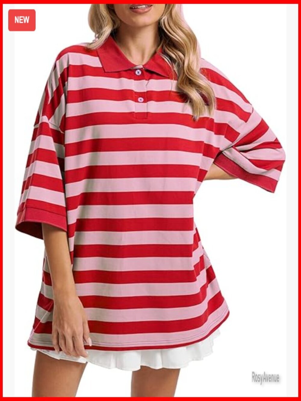 Oversized Striped Polo T-Shirt Cotton Half Sleeve Casual Tee